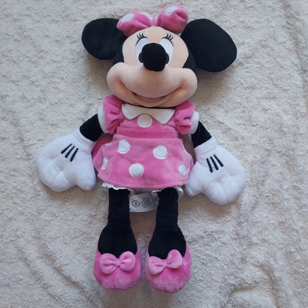 Disney Large 18" Minnie Mouse Plush Pink Dress Polka Dots Cute Cuddly Christmas